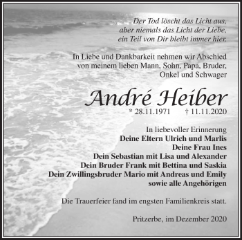 Traueranzeige von André Heiber von Märkische Oderzeitung