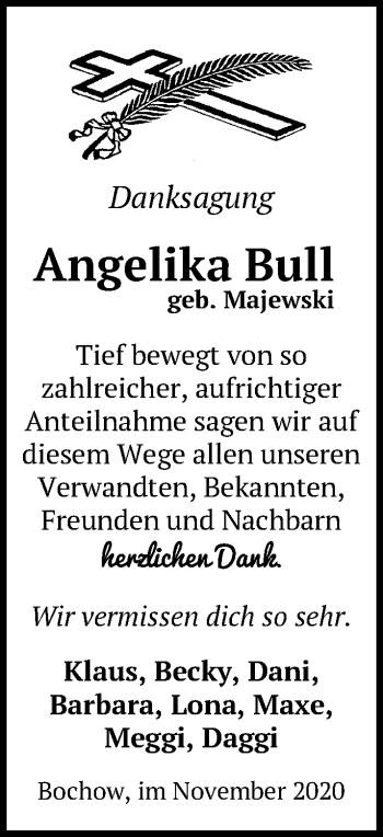 Traueranzeige von Angelika Bull von Märkische Oderzeitung