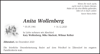 Traueranzeige von Anita Wollenberg von Märkische Oderzeitung