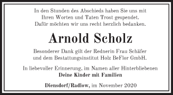 Traueranzeige von Arnold Scholz von Märkische Oderzeitung