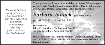 Traueranzeige von Barbara Jannek von Märkische Oderzeitung