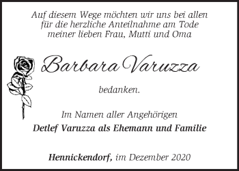 Traueranzeige von Barbara Varuzza von Märkische Oderzeitung