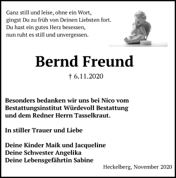 Traueranzeige von Bernd Freund von Märkische Oderzeitung