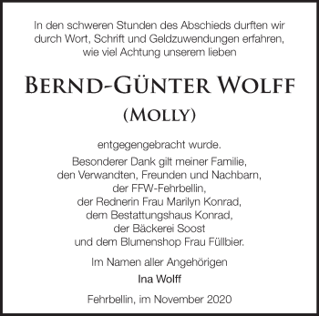 Traueranzeige von Bernd-Günter Wolff von Märkische Oderzeitung