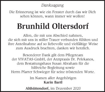 Traueranzeige von Brunhild Oltersdorf von Märkische Oderzeitung