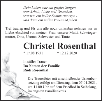 Traueranzeige von Christel Rosenthal von Märkische Oderzeitung