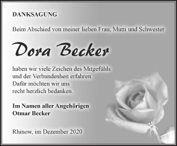 Traueranzeige von Dora Becker von Märkische Oderzeitung