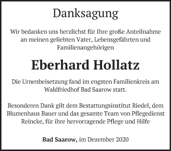 Traueranzeige von Eberhard Hollatz von Märkische Oderzeitung