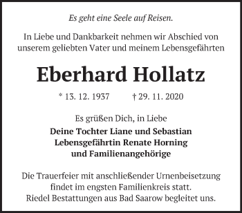 Traueranzeige von Eberhard Hollatz von Märkische Oderzeitung