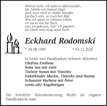 Traueranzeige von Eckhard Rodomski von Märkische Oderzeitung