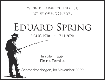 Traueranzeige von Eduard Spring von Märkische Oderzeitung