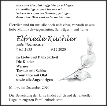 Traueranzeige von Elfriede Küchler von Märkische Oderzeitung