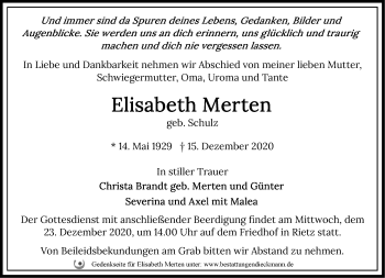 Traueranzeige von Elisabeth Merten von Märkische Oderzeitung