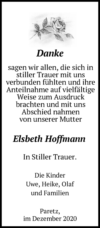 Traueranzeige von Elsbeth Hoffmann von Märkische Oderzeitung