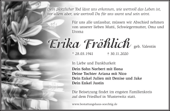 Traueranzeige von Erika Fröhlich von Märkische Oderzeitung