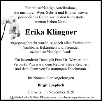 Traueranzeige von Erika Klingner von Märkische Oderzeitung