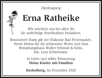 Traueranzeige von Erna Ratheike von Märkische Oderzeitung