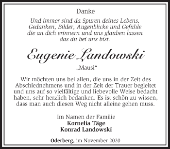 Traueranzeige von Eugenie Landowski von Märkische Oderzeitung