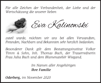 Traueranzeige von Eva Kalinowski von Märkische Oderzeitung