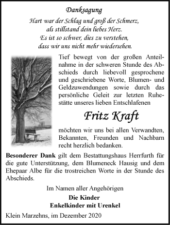 Traueranzeige von Fritz Kraft von Märkische Oderzeitung