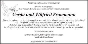 Traueranzeige von Gerda und Wilfried  Frommann von Märkische Oderzeitung