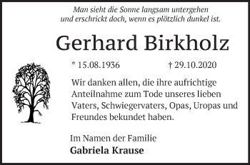 Traueranzeige von Gerhard Birkholz von Märkische Oderzeitung