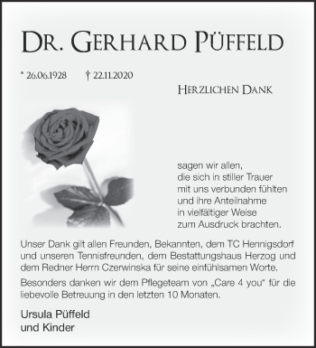 Traueranzeige von Gerhard Püffeld  von Märkische Oderzeitung