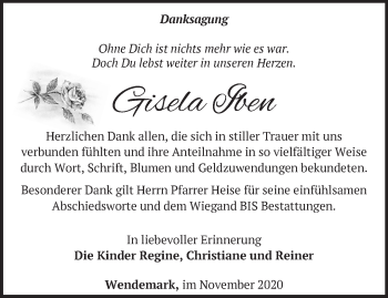 Traueranzeige von Gisela Iben von Märkische Oderzeitung