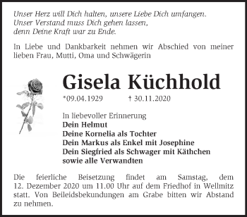 Traueranzeige von Gisela Küchhold von Märkische Oderzeitung