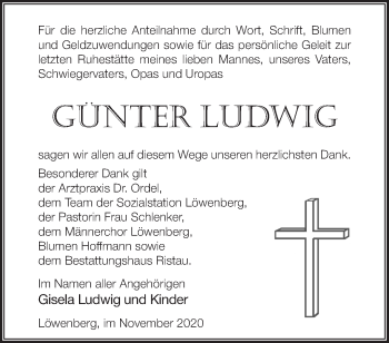 Traueranzeige von Günter Ludwig von Märkische Oderzeitung