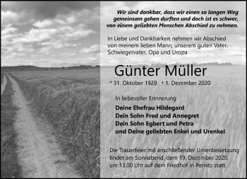 Traueranzeige von Günter Müller von Märkische Oderzeitung