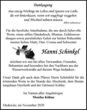 Traueranzeige von Hanni Schinkel von Märkische Oderzeitung