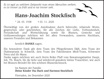 Traueranzeige von Hans-Joachim Stockfisch von Märkische Oderzeitung