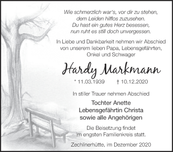 Traueranzeige von Hardy Markmann von Märkische Oderzeitung