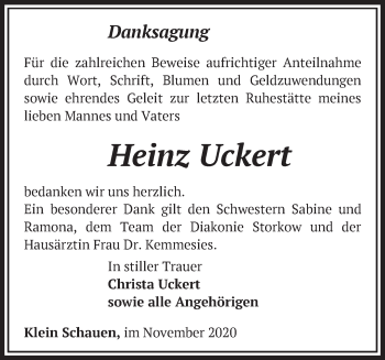 Traueranzeige von Heinz Uckert von Märkische Oderzeitung