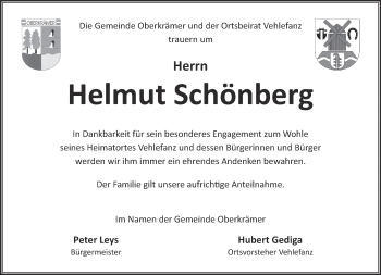 Traueranzeige von Helmut Schönberg von Märkische Oderzeitung