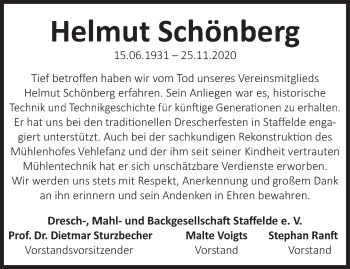 Traueranzeige von Helmut Schönberg von Märkische Oderzeitung