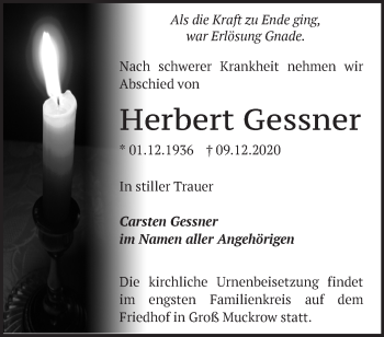 Traueranzeige von Herbert Gessner von Märkische Oderzeitung