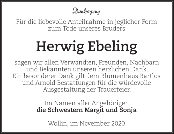 Traueranzeige von Herwig Ebeling von Märkische Oderzeitung