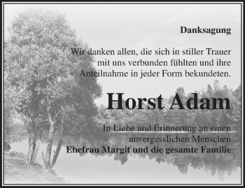 Traueranzeige von Horst Adam von Märkische Oderzeitung