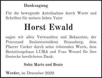 Traueranzeige von Horst Ewald von Märkische Oderzeitung