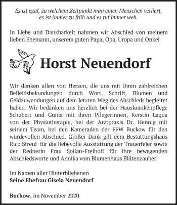 Traueranzeige von Horst Neuendorf von Märkische Oderzeitung