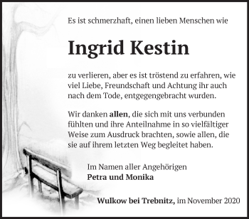 Traueranzeige von Ingrid Kestin von Märkische Oderzeitung