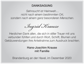 Traueranzeige von Ingrid Krause von Märkische Oderzeitung