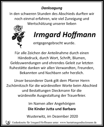 Traueranzeige von Irmgard Hoffmann von Märkische Oderzeitung