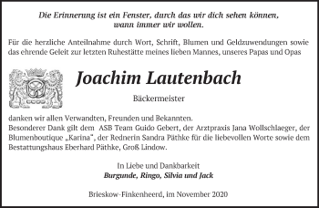 Traueranzeige von Joachim Lautenbach von Märkische Oderzeitung