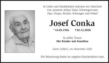 Traueranzeige von Josef Conka von Märkische Oderzeitung