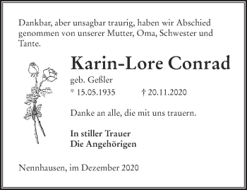 Traueranzeige von Karin-Lore Conrad von Märkische Oderzeitung