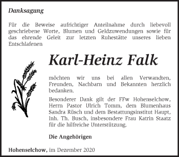 Traueranzeige von Karl-Heinz Falk von Märkische Oderzeitung