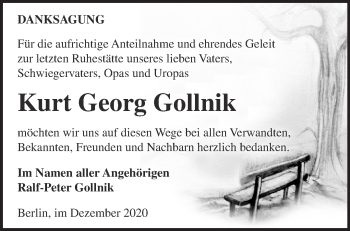 Traueranzeige von Kurt Georg Gollnik von Märkische Oderzeitung